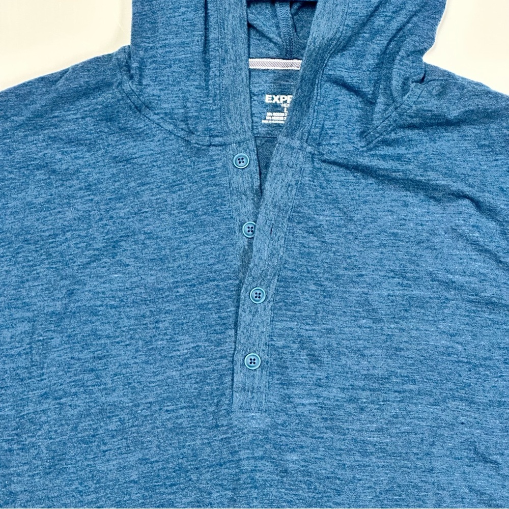 Express Men’s Blue Henley Shirt with Hood - Picture 7 of 8